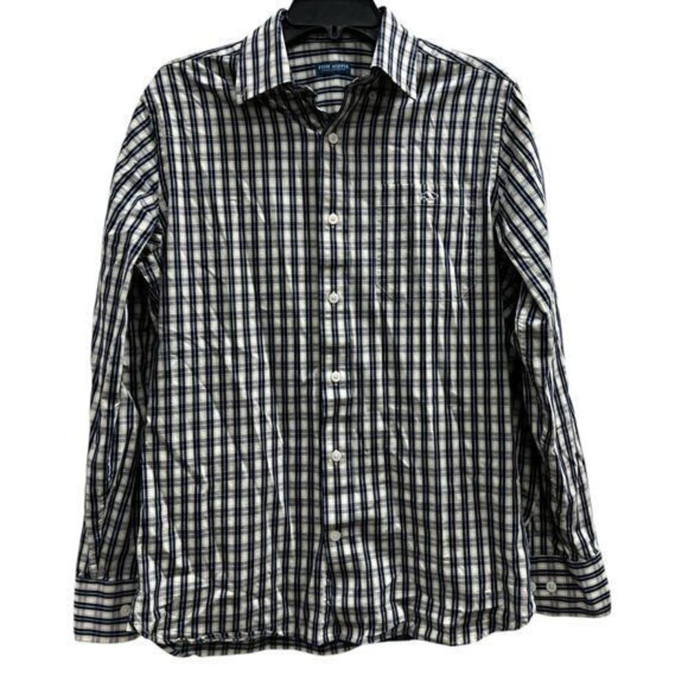 FISH HIPPIE blue plaid king sleeve button front sz S